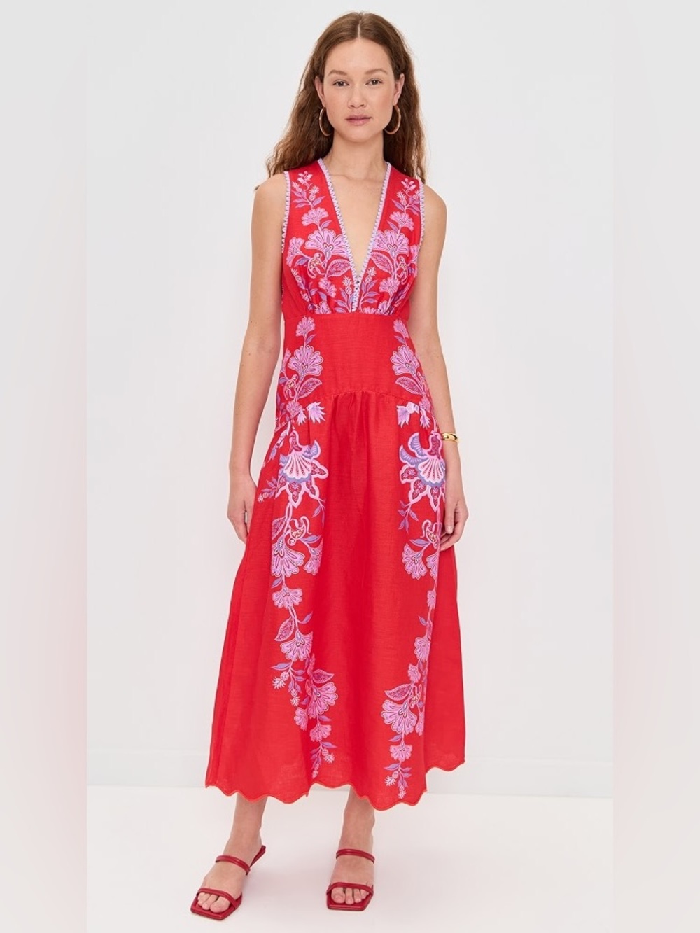 NWT Farm Rio Porcelain garden red linen midi dress